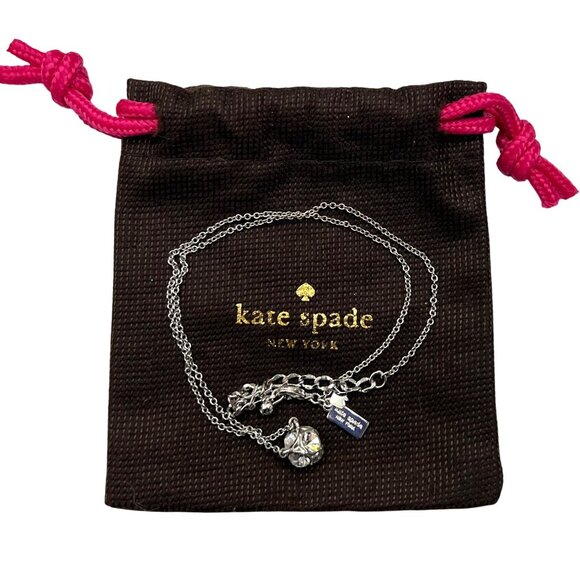 Kate Spade New York Silver-Tone Crystal Pendant Necklace With Chain & Pouch - Picture 2 of 9
